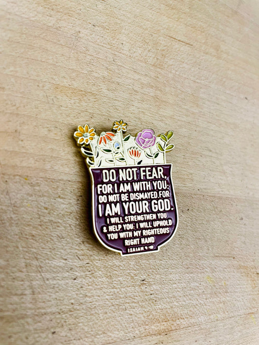 Handmade scripture pin by Mad Mellow